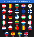 All flags of the countries of the European Union. Flat style. Royalty Free Stock Photo