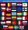 All flags of the countries of the European Union. Flat style. Royalty Free Stock Photo