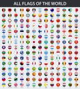 All flags of the world in alphabetical order. Round, circle glossy style Royalty Free Stock Photo