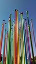 installation of modern art in a park in the new citylife area of Ã¢â¬â¹Ã¢â¬â¹Milan the sculpture is of huge matches colored sticks