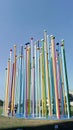 installation of modern art in a park in the new citylife area of Ã¢â¬â¹Ã¢â¬â¹Milan the sculpture is of huge matches colored sticks