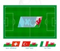 All games of the Wales football team in European competition. Football field and games icon