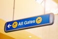 All gates direction blue sign in the airport Royalty Free Stock Photo