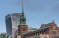 All Hallows by the Tower, anglican church in the city of London, on background skyscraper Royalty Free Stock Photo