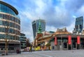 All Hallows by the Tower church and modern buildings in London. Royalty Free Stock Photo