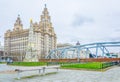 All heroes of the marine engine room memorial in front of the Royal Liver building Liverpool, England