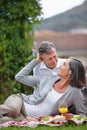 All I want in this moment is you. a loving mature couple having a romantic picnic on the grass. Royalty Free Stock Photo