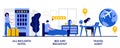 All-inclusive hotel, bed and breakfast, travel agent concept with tiny people. Luxury hospitality resort abstract vector