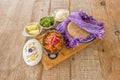 All Ingredients served in traditional Mexican containers to prepare delicious Mexican cochinita pibil tacos. Corn tortillas, Royalty Free Stock Photo