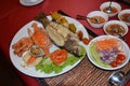 Sea food Thai dish with chili sauce and salad Royalty Free Stock Photo