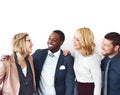 We all know the meaning of perseverance. a group of confident entrepreneurs talking against a white background.