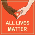 All lives matter banner multiracial hands heart gesture