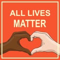 All lives matter banner multiracial hands heart gesture Royalty Free Stock Photo