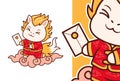 Cute Kirin Character Holding Envelopes for Lunar New Year Celebration Royalty Free Stock Photo