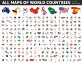 All maps of world countries and flags . Collection of outline shape of international country map with shadow . Flat design . Royalty Free Stock Photo