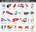 All maps of world countries and flags . Set 5 of 10 . Collection of outline shape of international country map with shadow . Flat Royalty Free Stock Photo