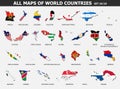 All maps of world countries and flags . Set 10 of 10 Complete . Collection of outline shape of international country map with