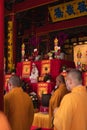 All the monks guided the visitors to praying correctly in the temple