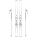 All Mountain Ski / Carving Ski / Freeride Ski modern equipment. Ski ,Ski binding and Ski pole for winter sports sketch drawing, co