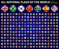 All national flags of the world . Circle metal frame with sparkle design . Blue gradient background . Vector Royalty Free Stock Photo