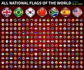 All national flags of the world . Circle metal frame with sparkle design . Red gradient background . Vector Royalty Free Stock Photo