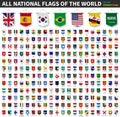 All national flags of the world . 3D realistic pennant hanging design . White isolated background . Vector