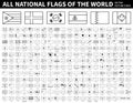 All national flags of the world . Outline shape design . Editable stroke vector .