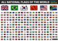 All national flags of the world . Realistic waving fabric texture with shadow design . Vector