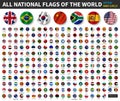 All national flags of the world . Waving circle flag design . Vector