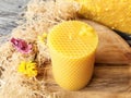 Handcrafted beeswax candle. Apiary Bee Honeycomb pure natural beeswax candle.