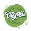 ALL NATURAL VEGAN PRODUCT sticker, round logo vegetarian diet icon clip art, green label graphic design. White isolated