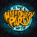 All night halloween party banner concept, invitation card