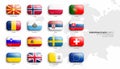 All Official Flags of European Countries 3D Vector Rounded Glossy Icons Set Royalty Free Stock Photo