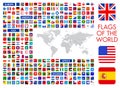 All official national flags of the world, square design, vector icons Royalty Free Stock Photo