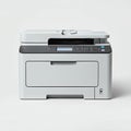 All-in-one printer with a sleek, compact design. It features a flatbed scanner on top, a