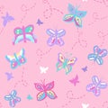 Pink vector repeat pattern with butterflies Royalty Free Stock Photo