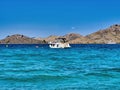 All people are unrecognized. Photo from tropical seascape with turquoise clear waters. Hoover dam and lake  mead water level. Royalty Free Stock Photo