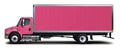 Full pink Freightliner M2 delivery truck side view.