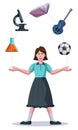 all round education concept, Girl with education icons