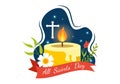 All Saints Day Vector Illustration on 1st November with for the All Souls Remembrance Celebration with Candles in Flat Cartoon