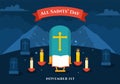 All Saints Day Vector Illustration on 1st November with for the All Souls Remembrance Celebration with Candles in Flat Cartoon