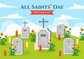 All Saints Day Vector Illustration on 1st November with for the All Souls Remembrance Celebration with Candles in Flat Cartoon Royalty Free Stock Photo