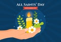 All Saints Day Vector Illustration on 1st November with for the All Souls Remembrance Celebration with Candles in Flat Cartoon Royalty Free Stock Photo