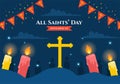 All Saints Day Vector Illustration on 1st November with for the All Souls Remembrance Celebration with Candles in Flat Cartoon Royalty Free Stock Photo