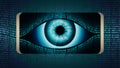 The all-seeing eye of Big brother in your smartphone, concept of permanent global covert surveillance using mobile devices Royalty Free Stock Photo