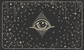 All-seeing eye on a black background with Arabic numerals, vintage pattern for numerology, astrology, prediction. Modern