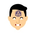 All-seeing eye face tattoo. Symbol of world government. Illuminati conspiracy theory. sacred sign. Pyramid with an eye