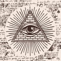 All-seeing eye of God inside triangle pyramid Royalty Free Stock Photo