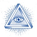 All seeing eye of god in sacred geometry triangle, masonry and illuminati symbol.