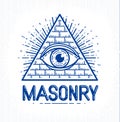 All seeing eye of god in sacred geometry triangle, masonry and illuminati symbol.